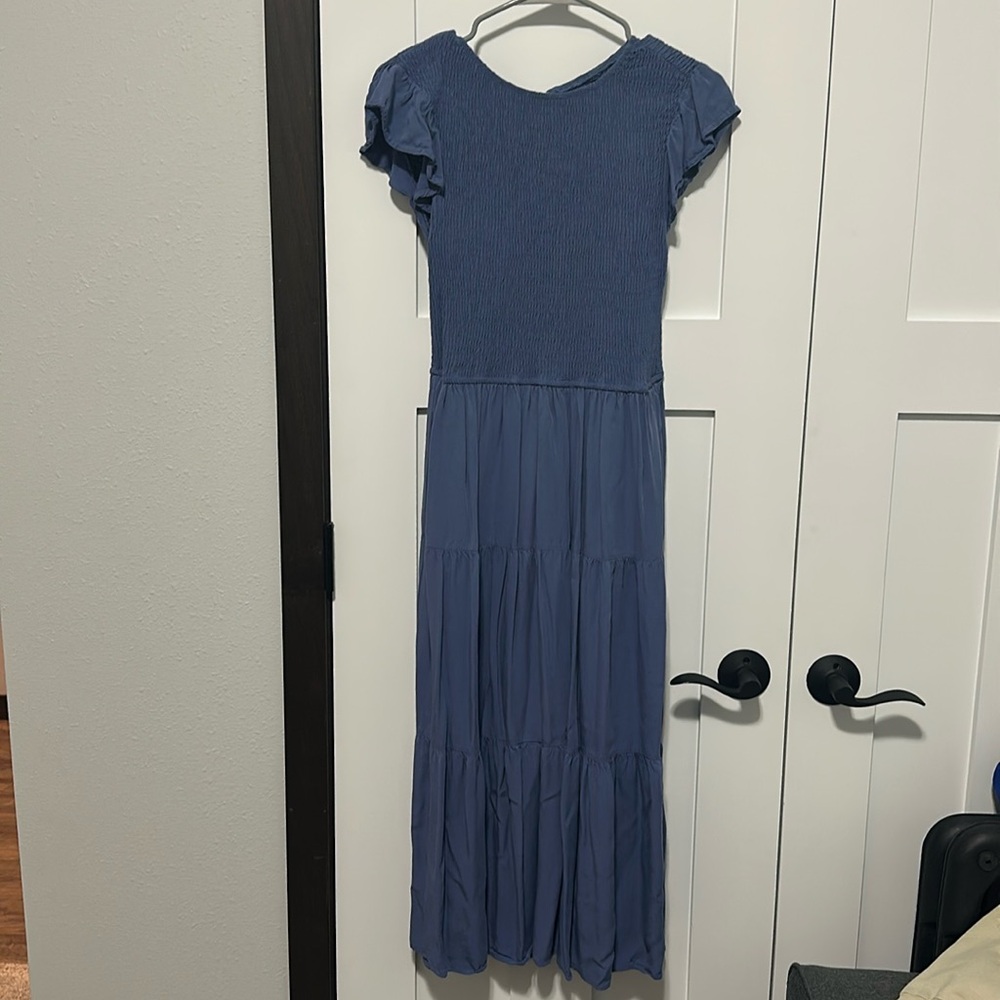 Light blue maxi dress with ruched top